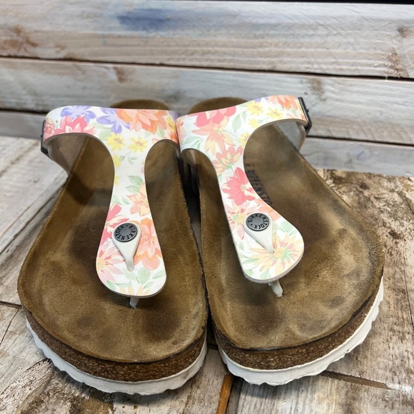Birkenstock Gizeh Sandals Floral Size 40 Womens 9 Cork Footbed Thong - Picture 3 of 9